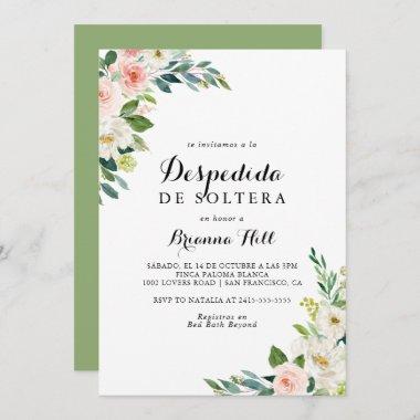 Simple Floral Green Foliage Spanish Bridal Shower Invitations