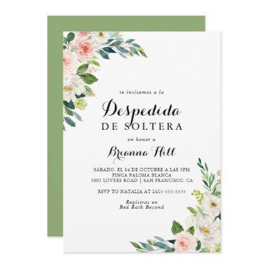 Simple Floral Green Foliage Spanish Bridal Shower Invitations