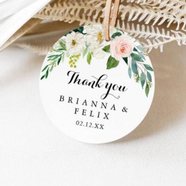 Simple Floral Green Thank You Wedding Favor Classic Round Sticker