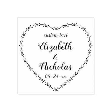Simple Floral Heart Wreath Rustic Country Wedding Rubber Stamp