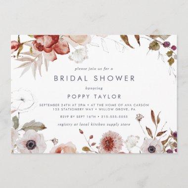 Simple Floral Horizontal Bridal Shower Invitations