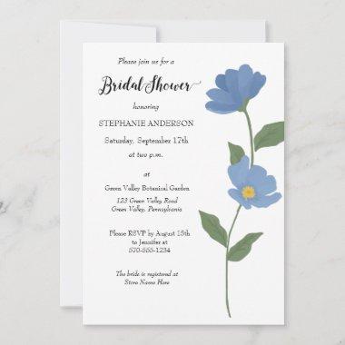 Simple Floral, Light Blue Floral Bridal Shower Invitations