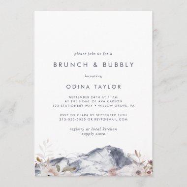 Simple Floral Mountain Brunch Bubbly Bridal Shower Invitations
