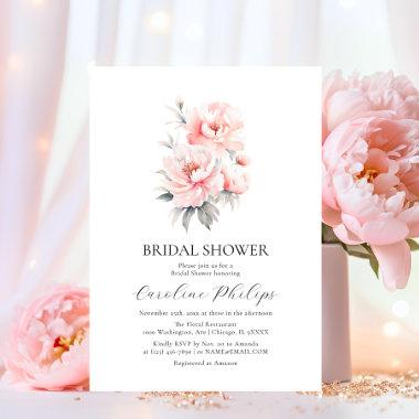 Simple Floral Peonies Blush Pink BRIDAL SHOWER Invitations