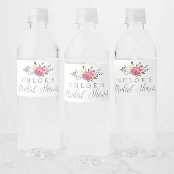 Simple Floral Watercolor Bouquet Bridal Shower Water Bottle Label