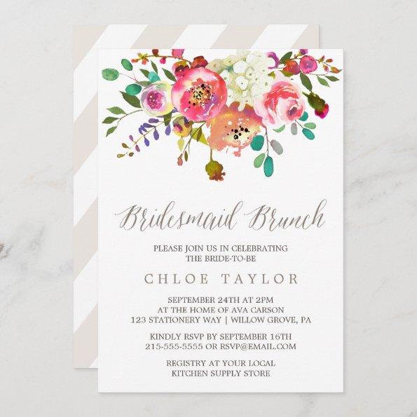 Simple Floral Watercolor Bouquet Bridesmaid Brunch Invitations