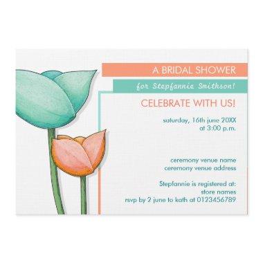 Simple Flowers teal orange  Invite