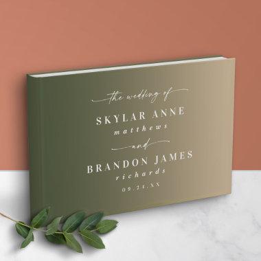 Simple Forest Green & Gold Ombre Wedding Guest Book