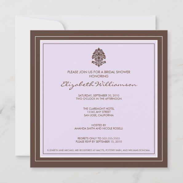 Simple Frame Bridal Shower Invitations (lavender)