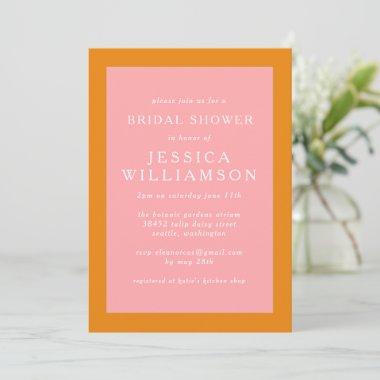 Simple Geometric Pink and Orange Bridal Shower Invitations