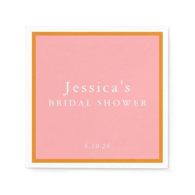 Simple Geometric Pink Orange Custom Bridal Shower Napkins