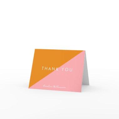 Simple Geometric Pink Orange Custom Bridal Shower Thank You Invitations