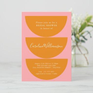 Simple Geometric Pink Orange Modern Bridal Shower Invitations