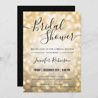 SIMPLE Gold Bokeh Lights Bridal Shower Invitations