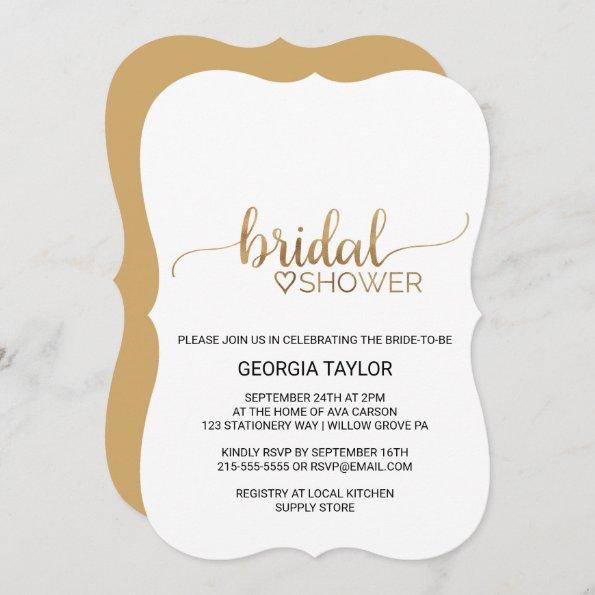 Simple Gold Calligraphy Bridal Shower Invitations