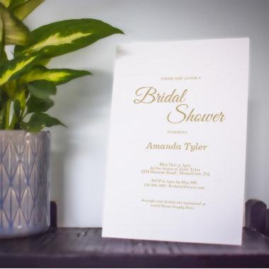 Simple Gold Calligraphy Bridal Shower Invitations