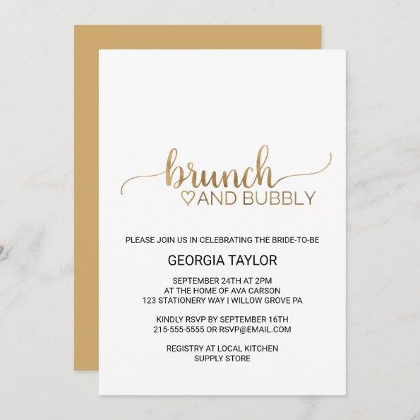 Simple Gold Calligraphy Brunch and Bubbly Invitations