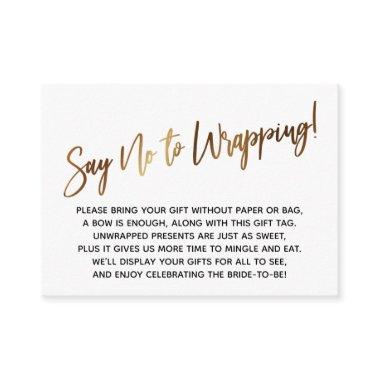 Simple Gold Handwriting Say No to Wrapping! Enclosure Invitations