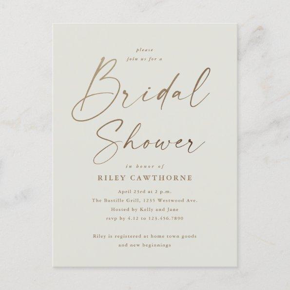 Simple Gold Script Bridal Shower PostInvitations