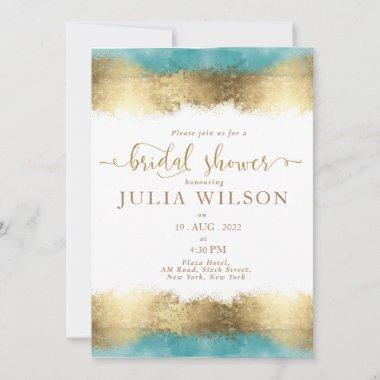 Simple golden foil aqua blue border bridal shower Invitations
