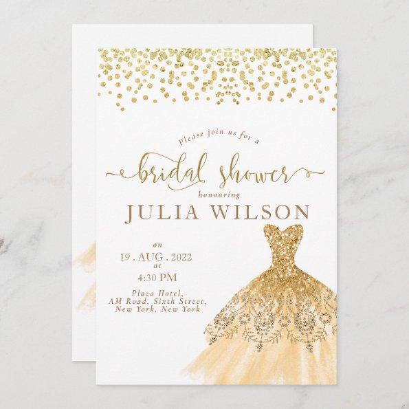 Simple golden foil glitter border bridal shower Invitations
