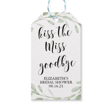 Simple Greenery Kiss the Miss Bridal Shower Gift Tags