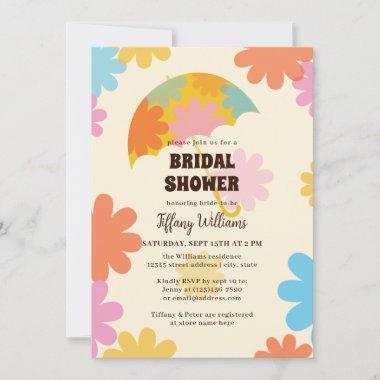 Simple Groovy Flowers Umbrella Bridal Shower Invitations