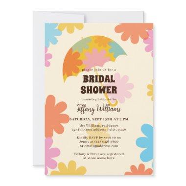 Simple Groovy Flowers Umbrella Bridal Shower Invitations