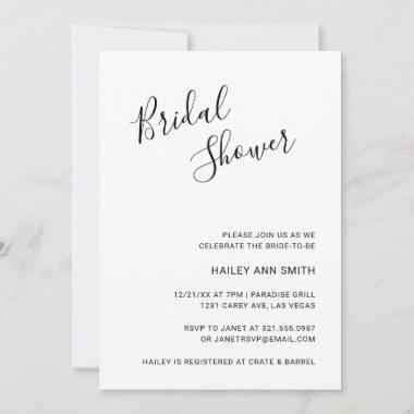 Simple Handwritten Script Bridal Shower Invitations