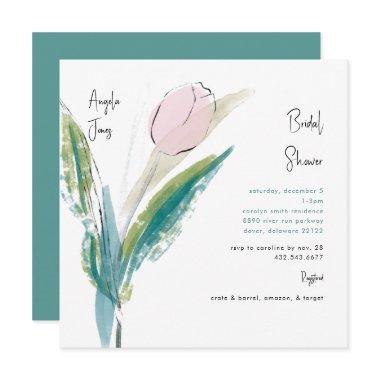 Simple Handwritten Script Teal & Pink Tulip Shower