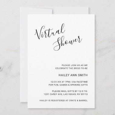 Simple Handwritten Script Virtual Bridal Shower Invitations