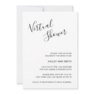 Simple Handwritten Script Virtual Bridal Shower Invitations