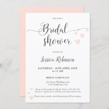 Simple hearts blush pink script chic bridal shower Invitations