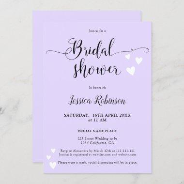 Simple hearts lavender script chic bridal shower Invitations
