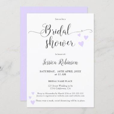 Simple hearts purple script chic bridal shower Invitations