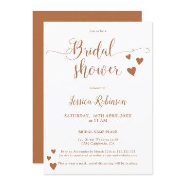 Simple hearts terracotta script chic bridal shower Invitations