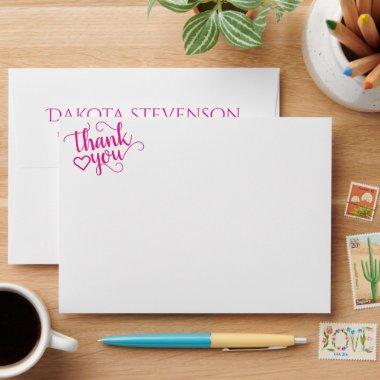 Simple Hot Pink Script | Magenta Heart Thank You Envelope