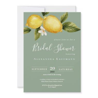 Simple Italia Lemon Calligraphy Bridal Shower Invitations