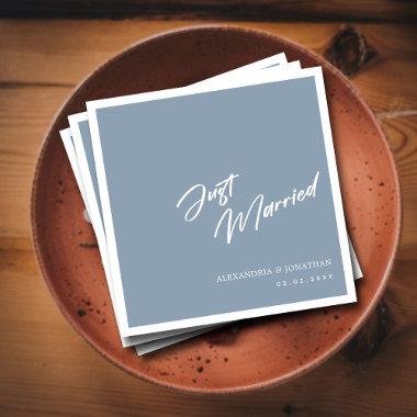 Simple Just Married Dusty Blue Wedding Napkins