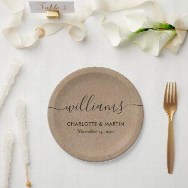 Simple Kraft Paper Elegant Modern Script Wedding Paper Plates