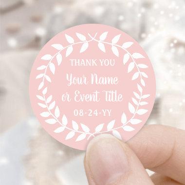 Simple Laurel Wreath Blush Pink & White Thank You Classic Round Sticker