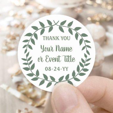 Simple Laurel Wreath Botanical Greenery Thank You Classic Round Sticker