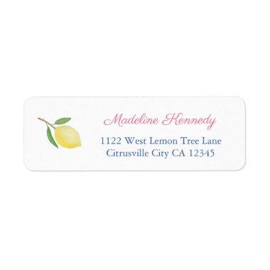 Simple Lemons Citrus Blue Pink Text Return Address Label