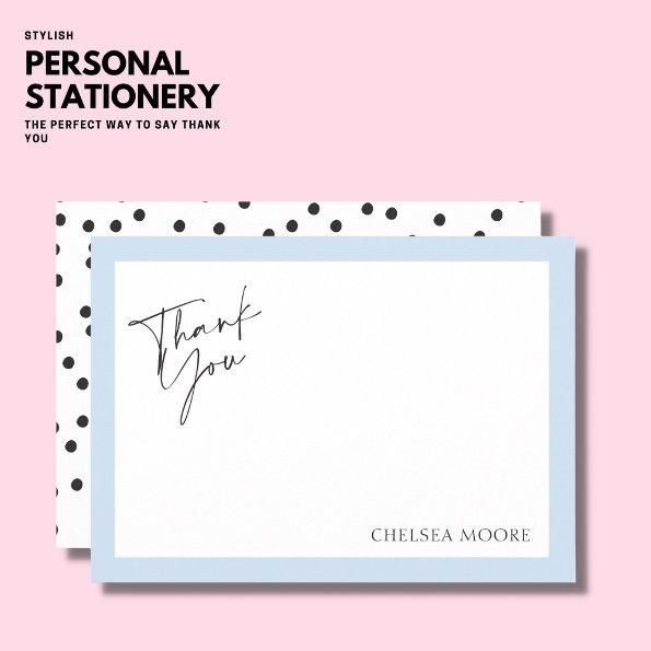 Simple Light Blue Border Spot Flat Thank You