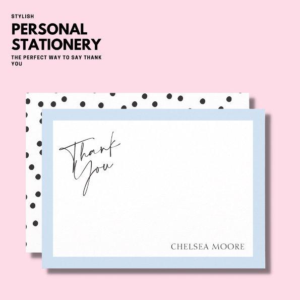 Simple Light Blue Border Spot Flat Thank You Invitations