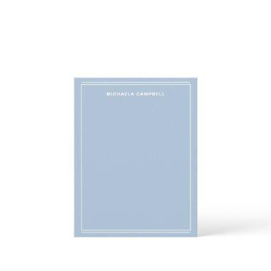 Simple Light Blue White Monogram Name Border Line Note