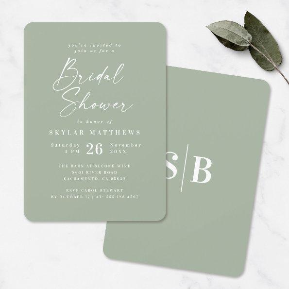 Simple Light Leaf Green Solid Color Bridal Shower Invitations