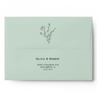 Simple Light Sage Rustic Floral Wedding Envelope