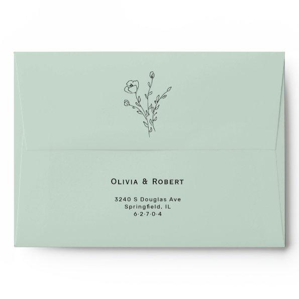 Simple Light Sage Rustic Floral Wedding Envelope