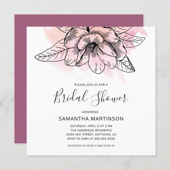 Simple Magnolia Pink Watercolor Square Bridal Show Invitations